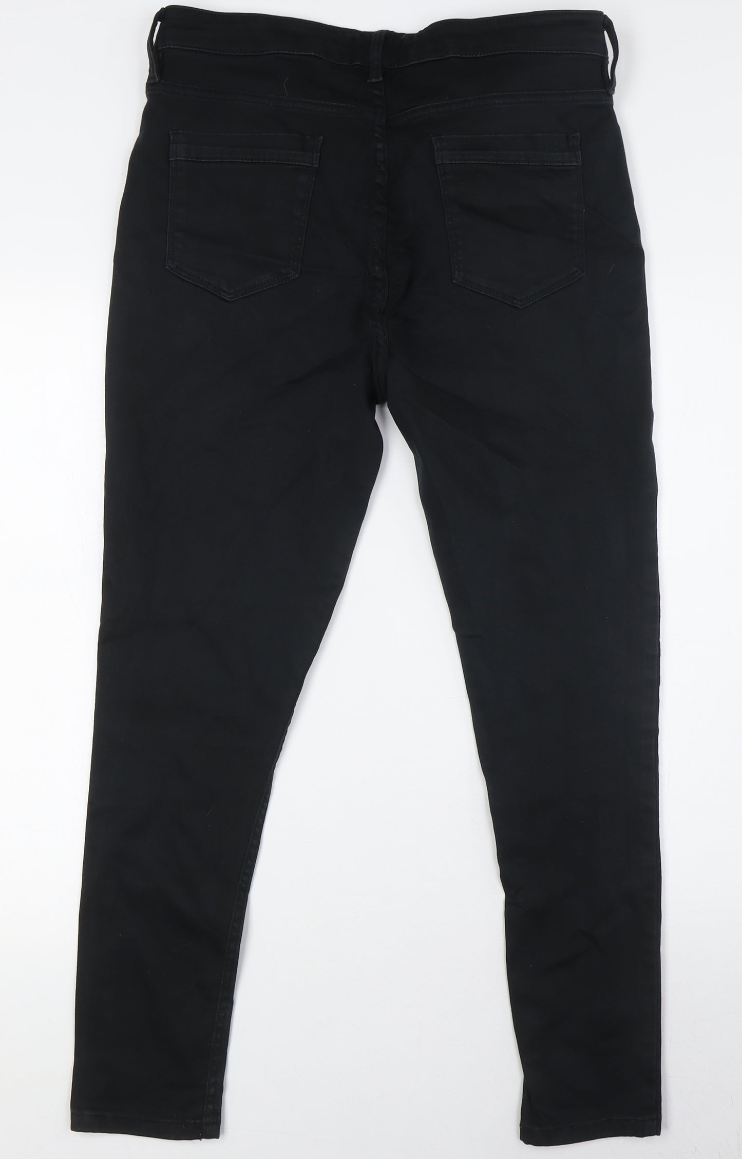 F&F Womens Black Herringbone Cotton Skinny Jeans Size 16 L28 in Regular Button