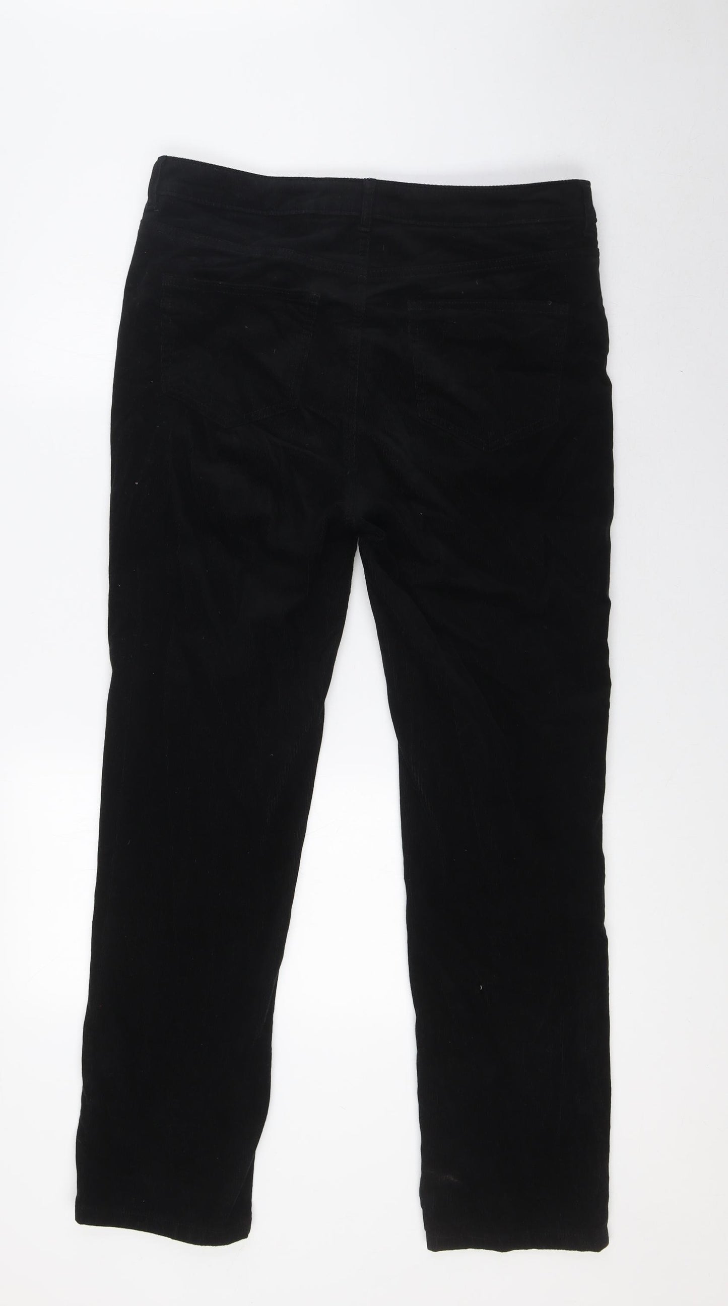 Marks and Spencer Womens Black Cotton Trousers Size 14 L29 in Regular Button