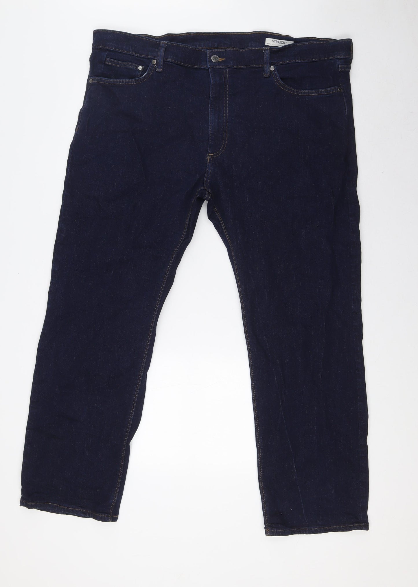 Marks and Spencer Mens Blue Herringbone Cotton Straight Jeans Size 42 in L29 in Regular Button