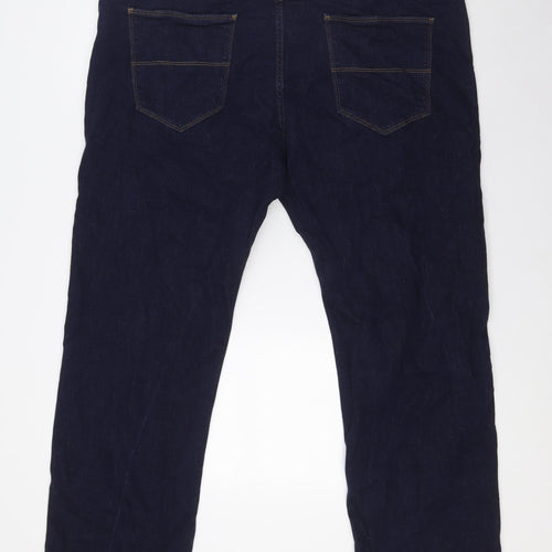 Marks and Spencer Mens Blue Herringbone Cotton Straight Jeans Size 42 in L29 in Regular Button