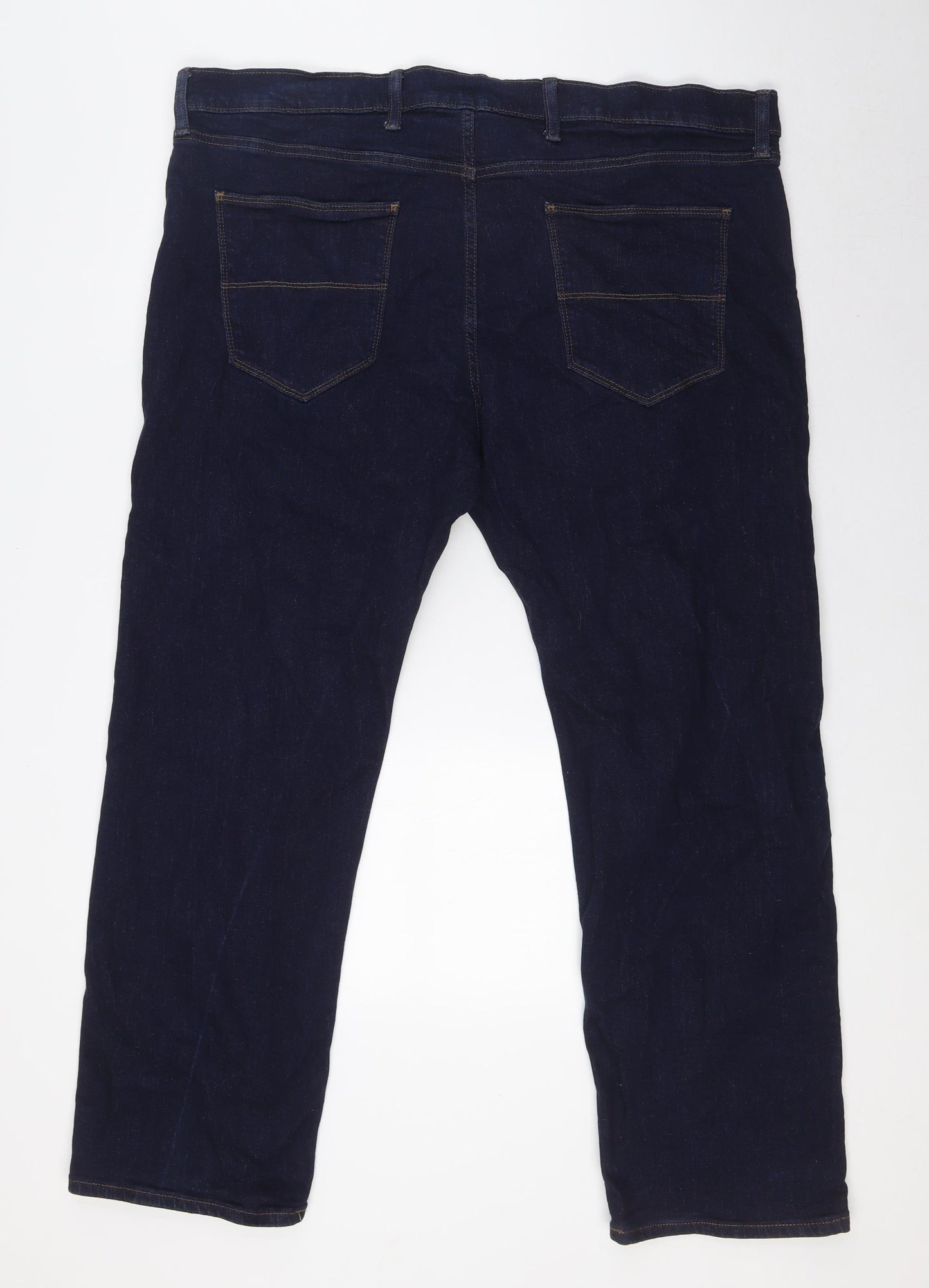 Marks and Spencer Mens Blue Herringbone Cotton Straight Jeans Size 42 in L29 in Regular Button
