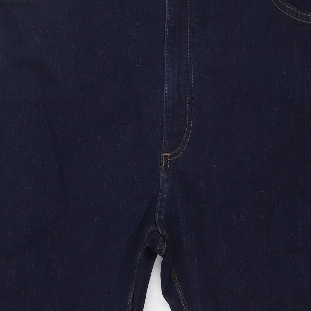 Marks and Spencer Mens Blue Herringbone Cotton Straight Jeans Size 42 in L29 in Regular Button