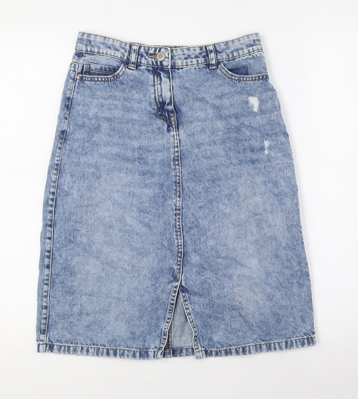 NEXT Girls Blue Ikat 100% Cotton A-Line Skirt Size 13 Years Regular Button