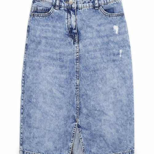 NEXT Girls Blue Ikat 100% Cotton A-Line Skirt Size 13 Years Regular Button