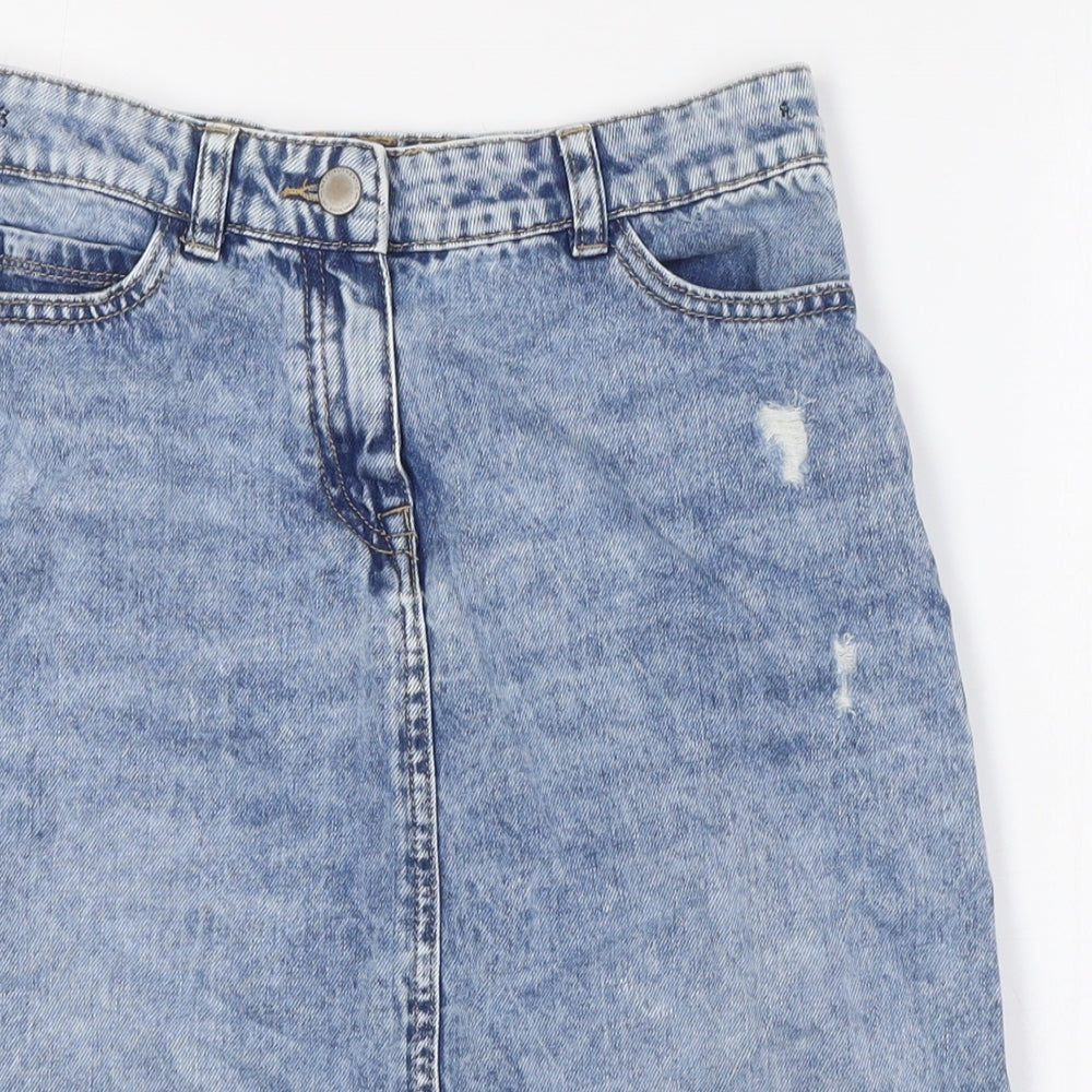 NEXT Girls Blue Ikat 100% Cotton A-Line Skirt Size 13 Years Regular Button