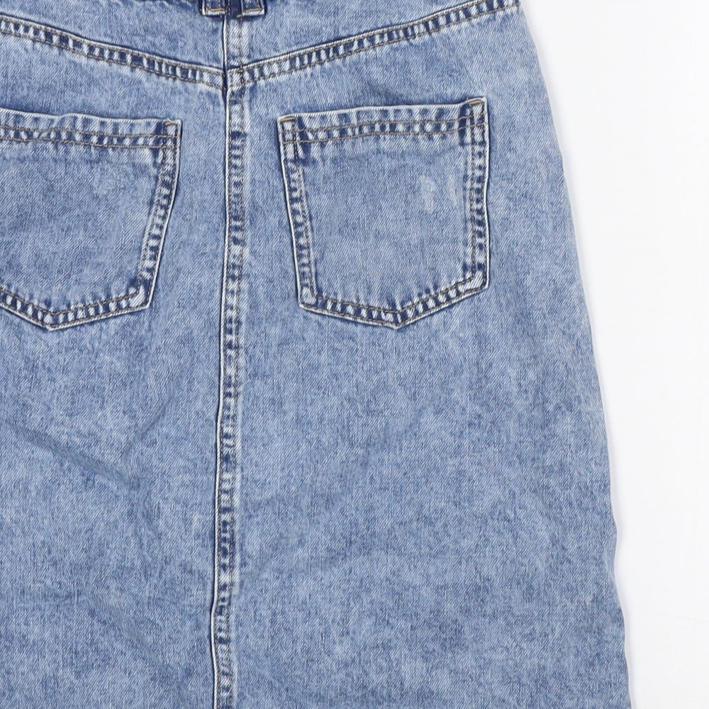 NEXT Girls Blue Ikat 100% Cotton A-Line Skirt Size 13 Years Regular Button