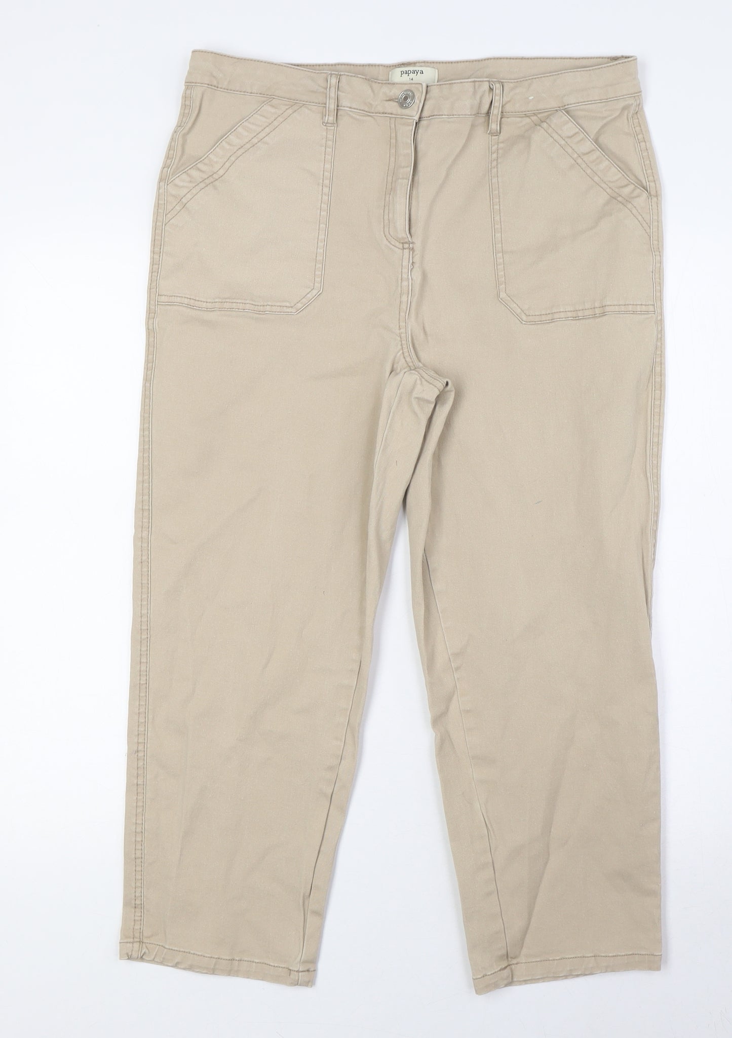 Matalan Womens Beige Cotton Cropped Jeans Size 14 L23 in Regular Button