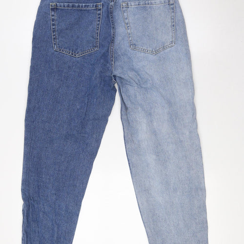 Nasty Gal Womens Blue Herringbone Cotton Mom Jeans Size 10 L27 in Regular Button - Two Tone