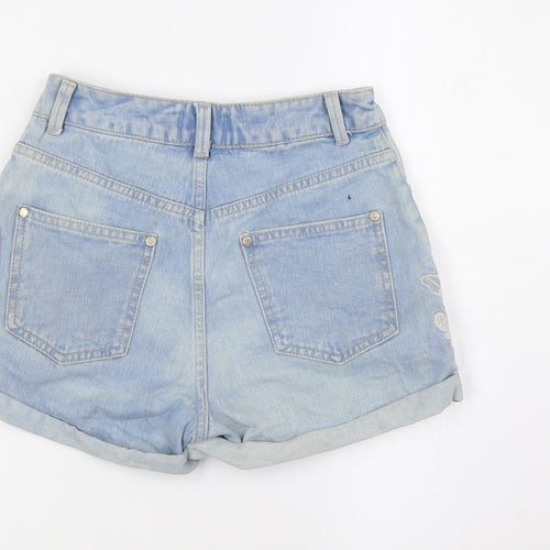 Miss Selfridge Womens Blue Cotton Basic Shorts Size 6 Regular Button - Embroidery