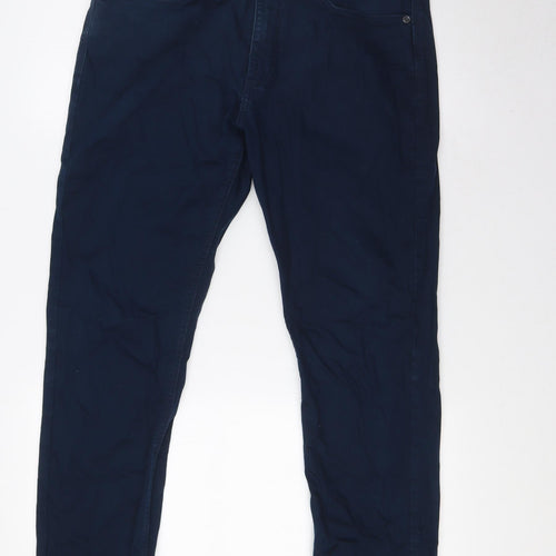 Marks and Spencer Mens Blue Cotton Straight Jeans Size 32 in L31 in Regular Button