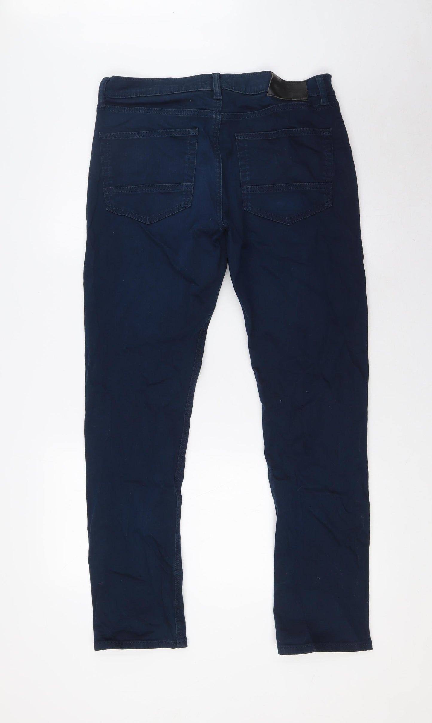 Marks and Spencer Mens Blue Cotton Straight Jeans Size 32 in L31 in Regular Button