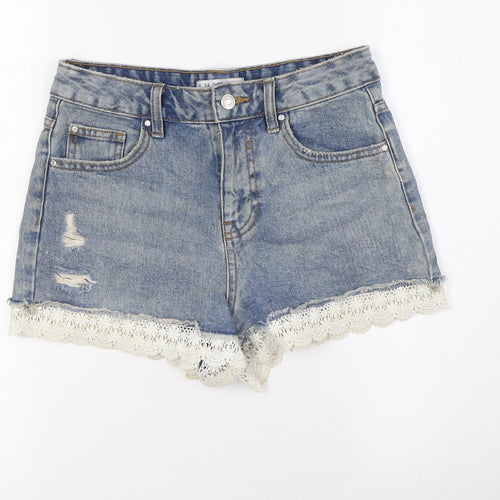 Denim Co Womens Blue Cotton Basic Shorts Size 6 Regular Button - Lace Trim