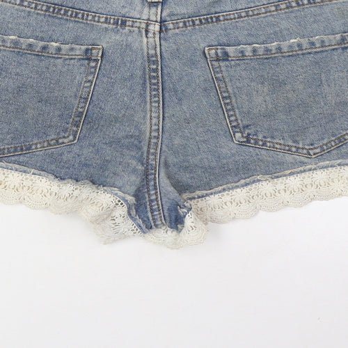 Denim Co Womens Blue Cotton Basic Shorts Size 6 Regular Button - Lace Trim