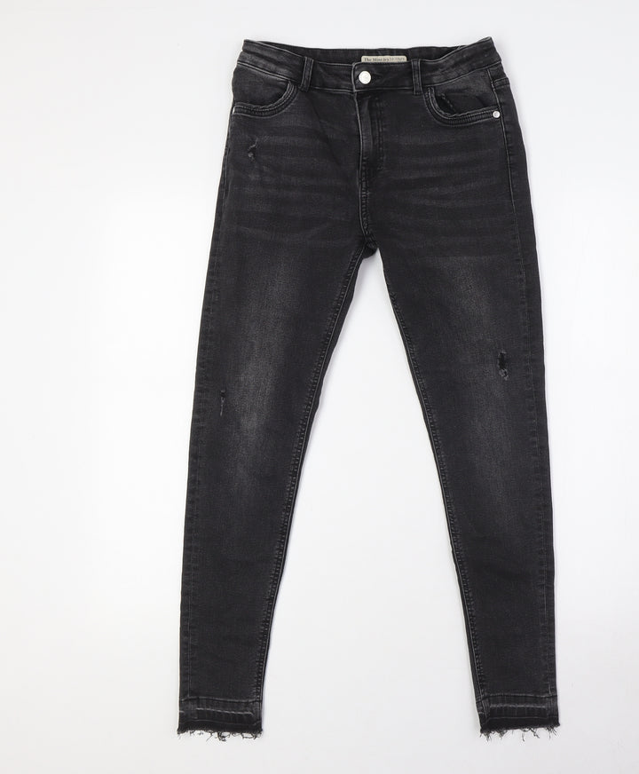 NEXT Girls Black Cotton Skinny Jeans Size 12-13 Years L26 in Slim Button - Destressed