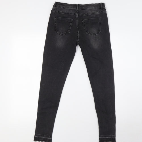 NEXT Girls Black Cotton Skinny Jeans Size 12-13 Years L26 in Slim Button - Destressed