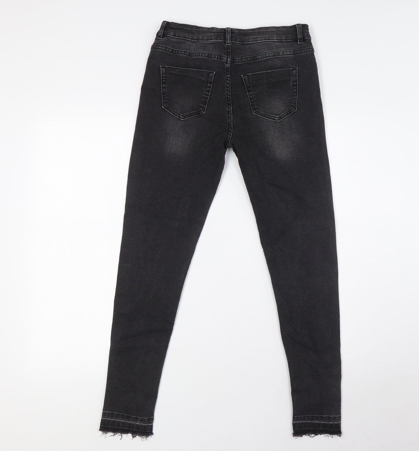 NEXT Girls Black Cotton Skinny Jeans Size 12-13 Years L26 in Slim Button - Destressed