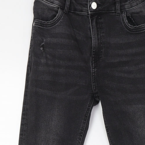 NEXT Girls Black Cotton Skinny Jeans Size 12-13 Years L26 in Slim Button - Destressed