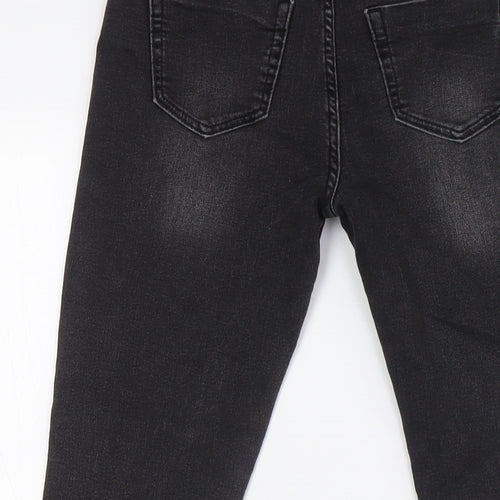 NEXT Girls Black Cotton Skinny Jeans Size 12-13 Years L26 in Slim Button - Destressed