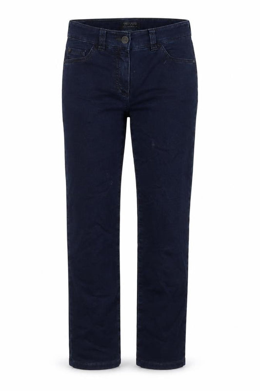Front view of Gerry Weber women’s blue cotton straight jeans, size UK 8, 26-inch leg regular button