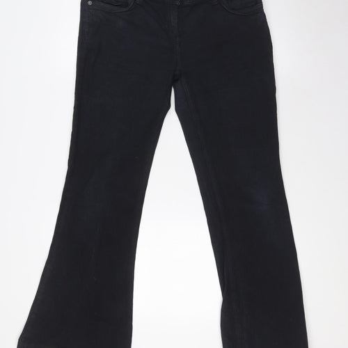 NEXT Womens Black Striped Cotton Trousers Size 12 L29 in Regular Button
