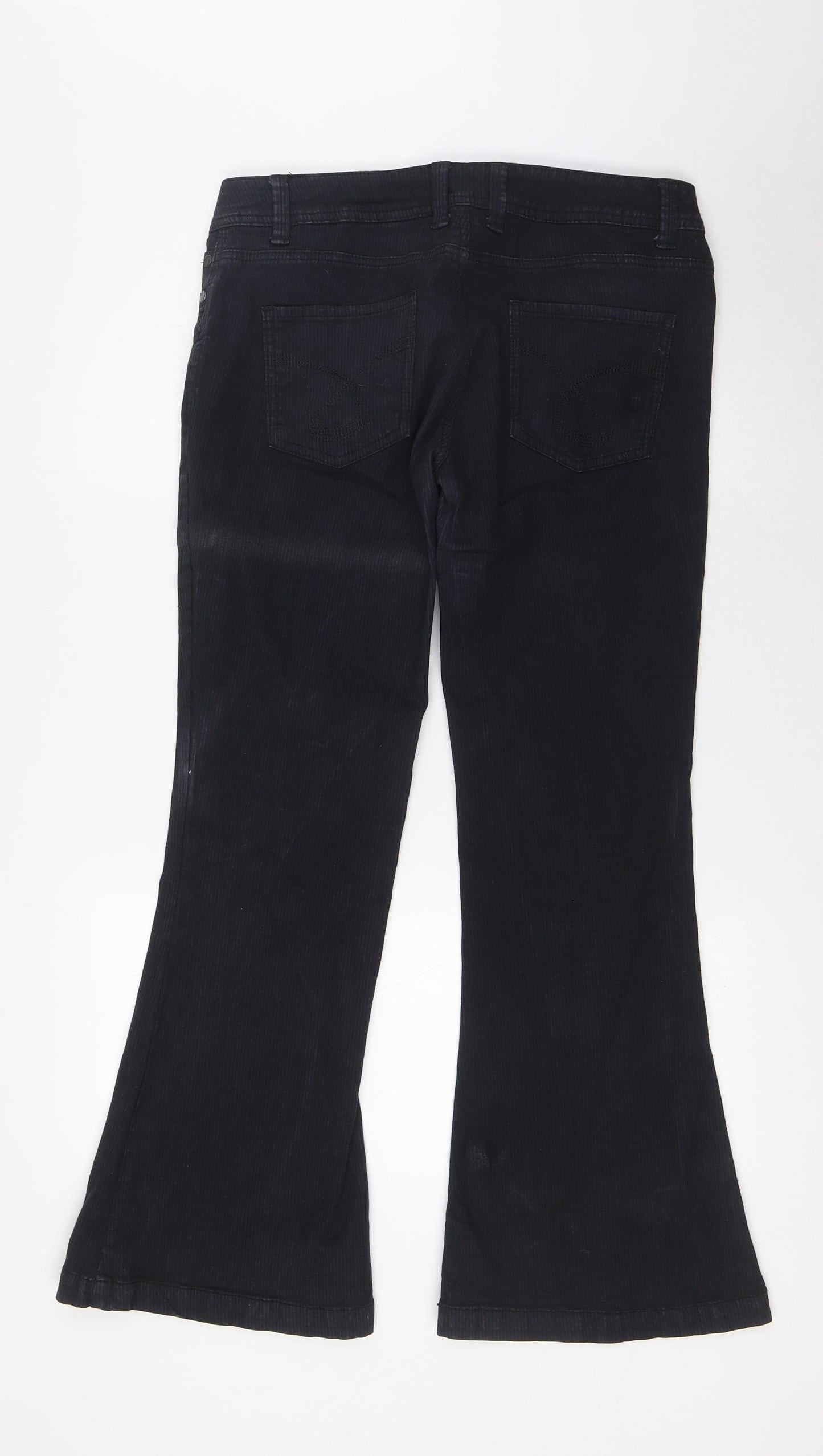 NEXT Womens Black Striped Cotton Trousers Size 12 L29 in Regular Button