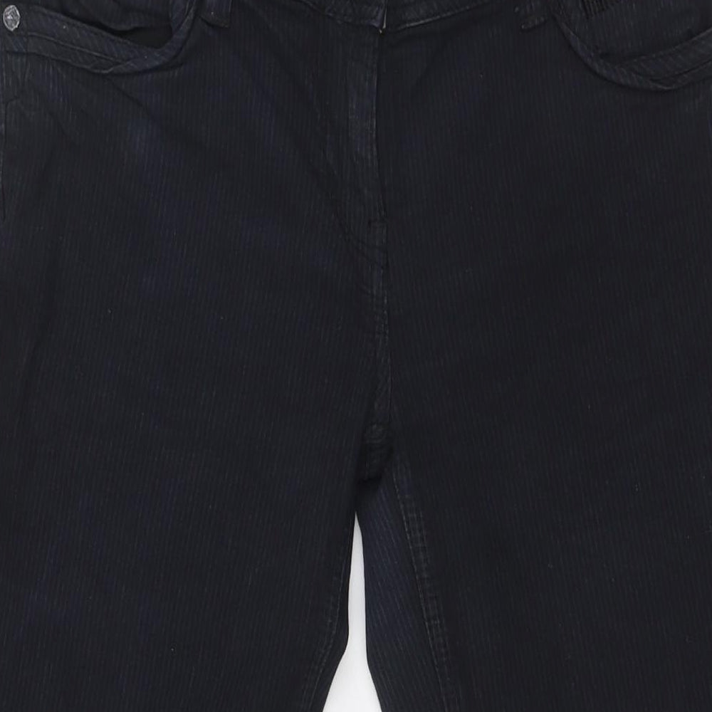 NEXT Womens Black Striped Cotton Trousers Size 12 L29 in Regular Button