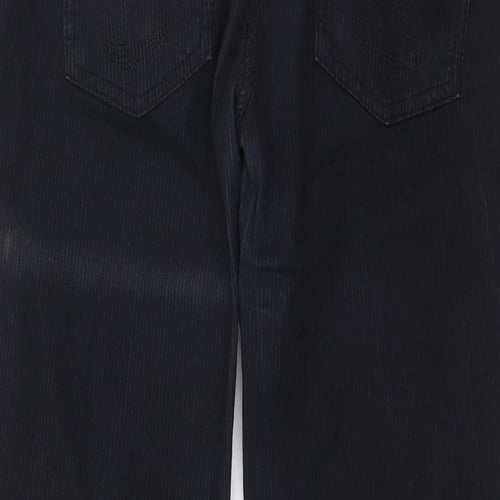 NEXT Womens Black Striped Cotton Trousers Size 12 L29 in Regular Button