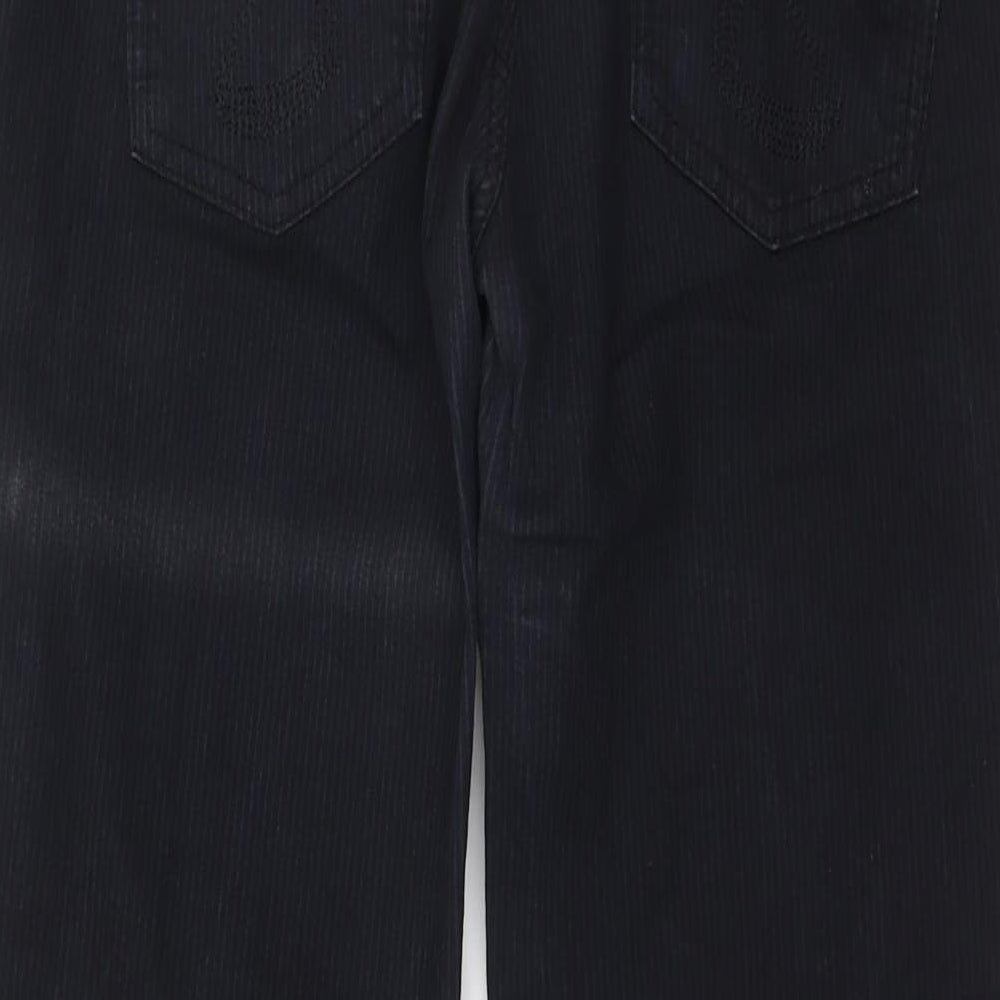 NEXT Womens Black Striped Cotton Trousers Size 12 L29 in Regular Button