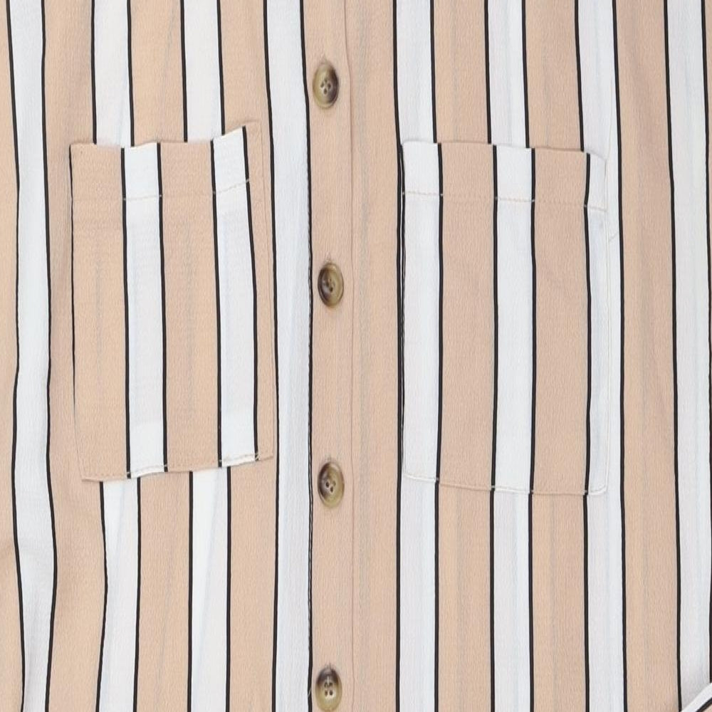New Look Womens Beige Striped Polyester Shirt Dress Size 12 Collared Button - Belted