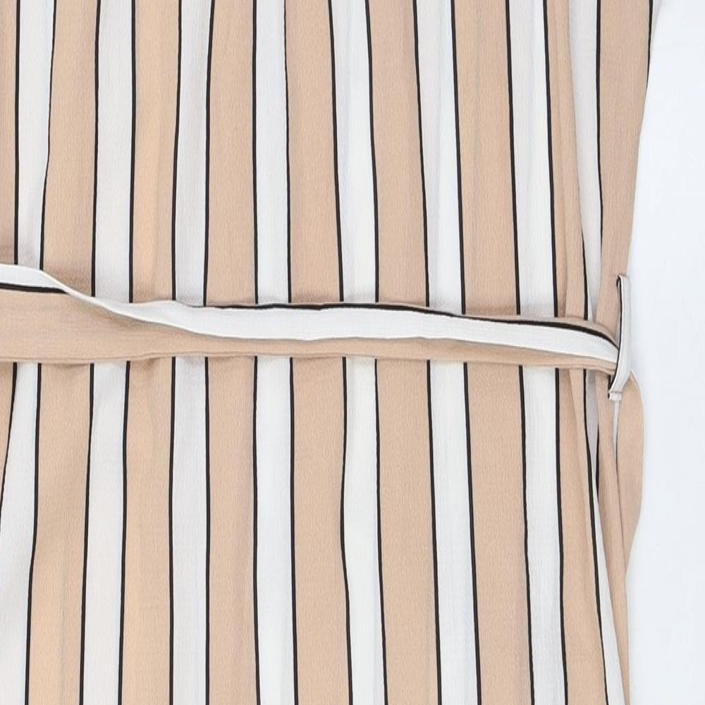 New Look Womens Beige Striped Polyester Shirt Dress Size 12 Collared Button - Belted
