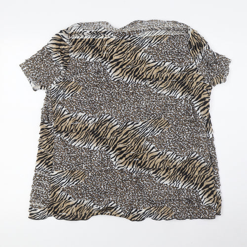 BASSINI Womens Brown Animal Print Polyester Basic Blouse Size L Boat Neck - Tie Front