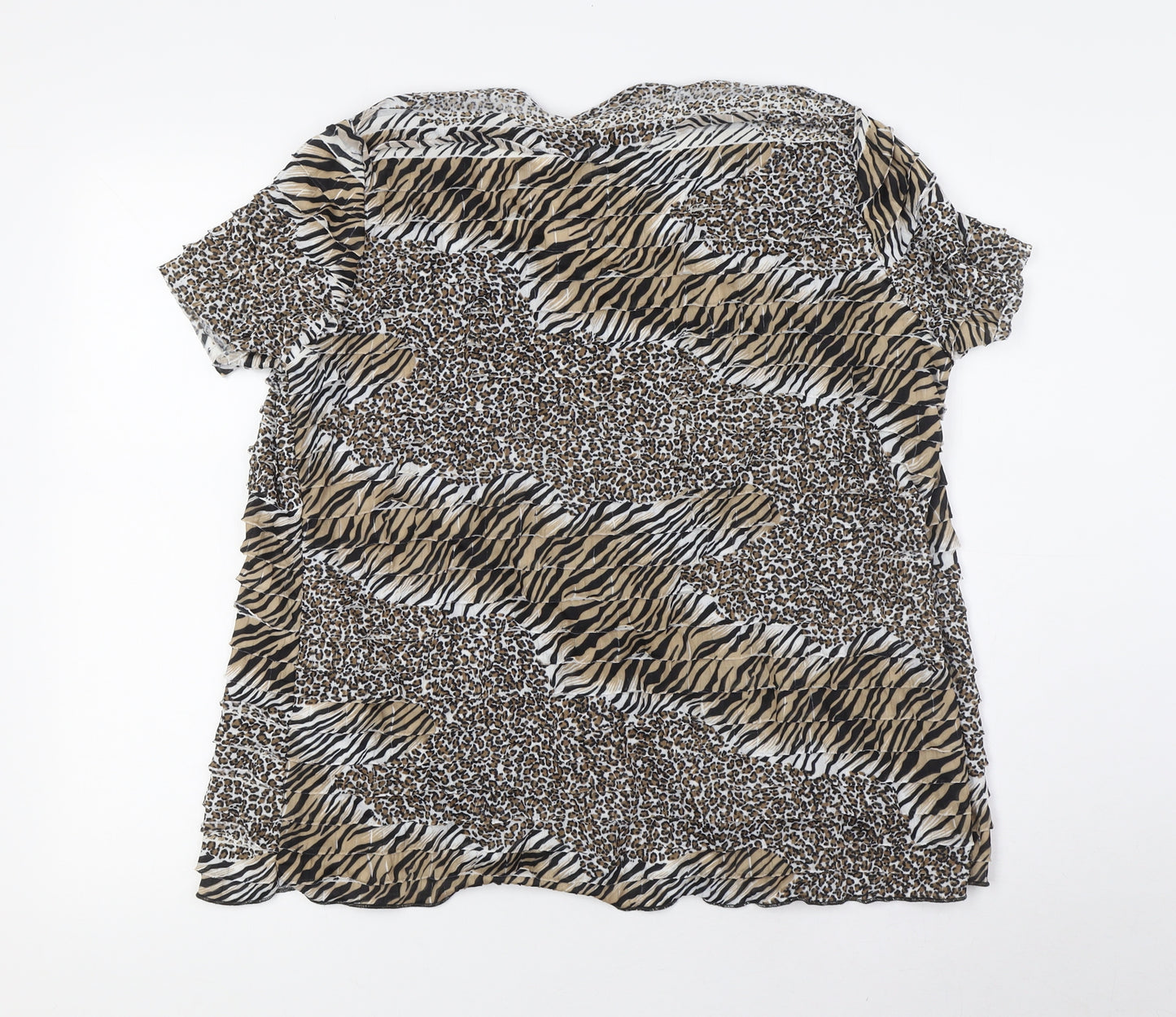BASSINI Womens Brown Animal Print Polyester Basic Blouse Size L Boat Neck - Tie Front