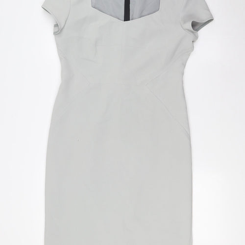 Nissa Womens Grey Polyester Pencil Dress Size 10 Square Neck Zip