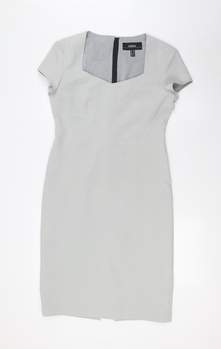 Nissa Womens Grey Polyester Pencil Dress Size 10 Square Neck Zip