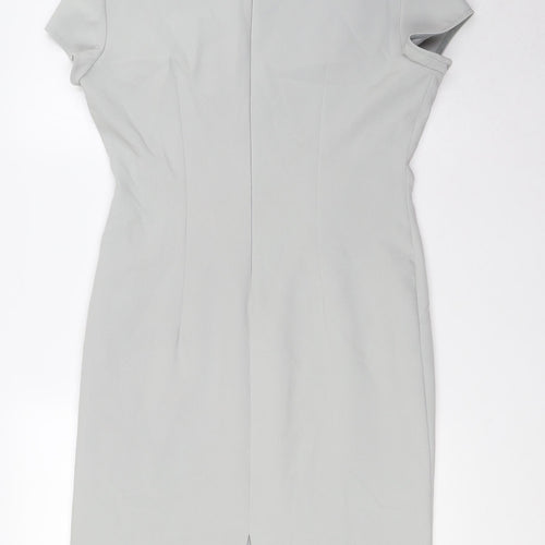 Nissa Womens Grey Polyester Pencil Dress Size 10 Square Neck Zip