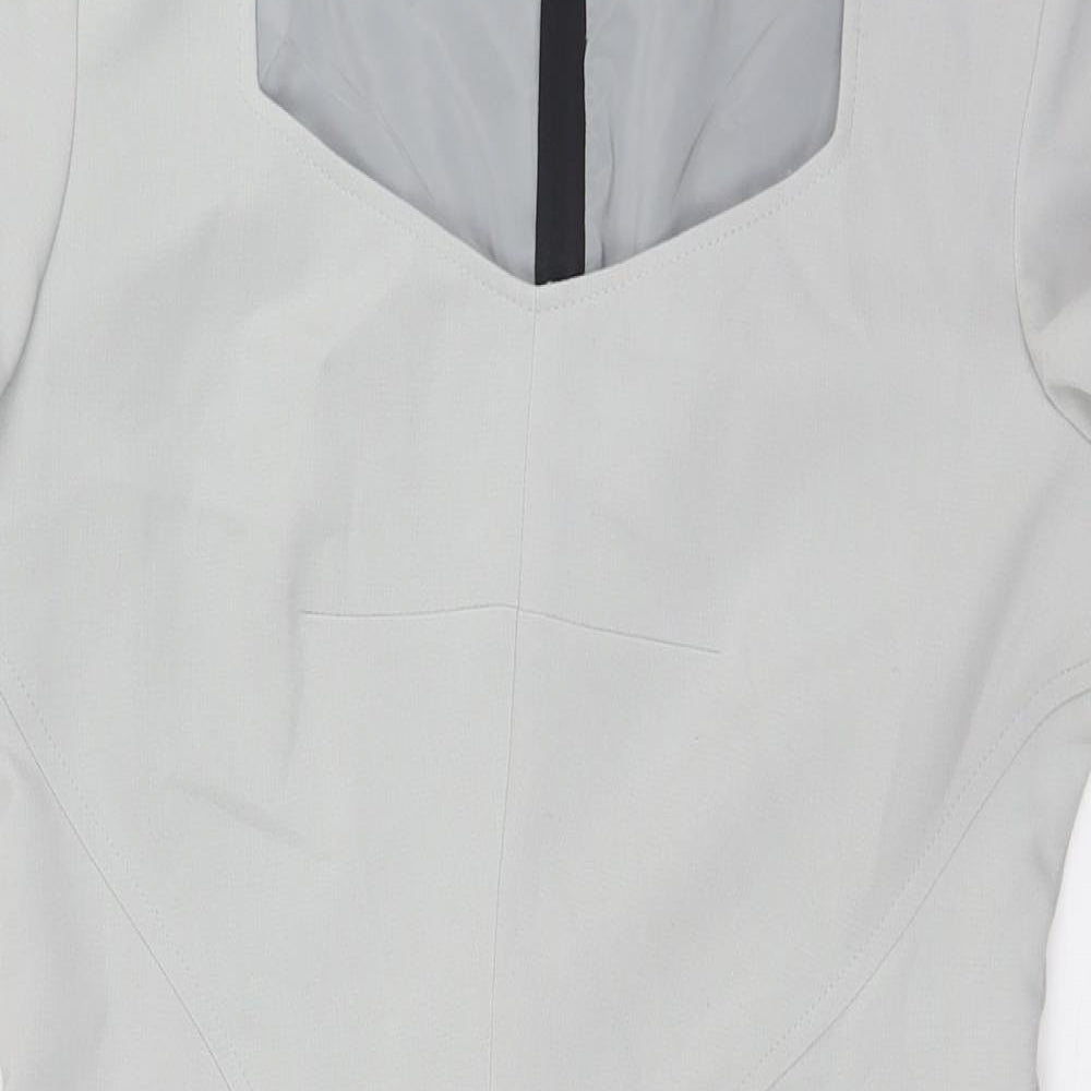 Nissa Womens Grey Polyester Pencil Dress Size 10 Square Neck Zip