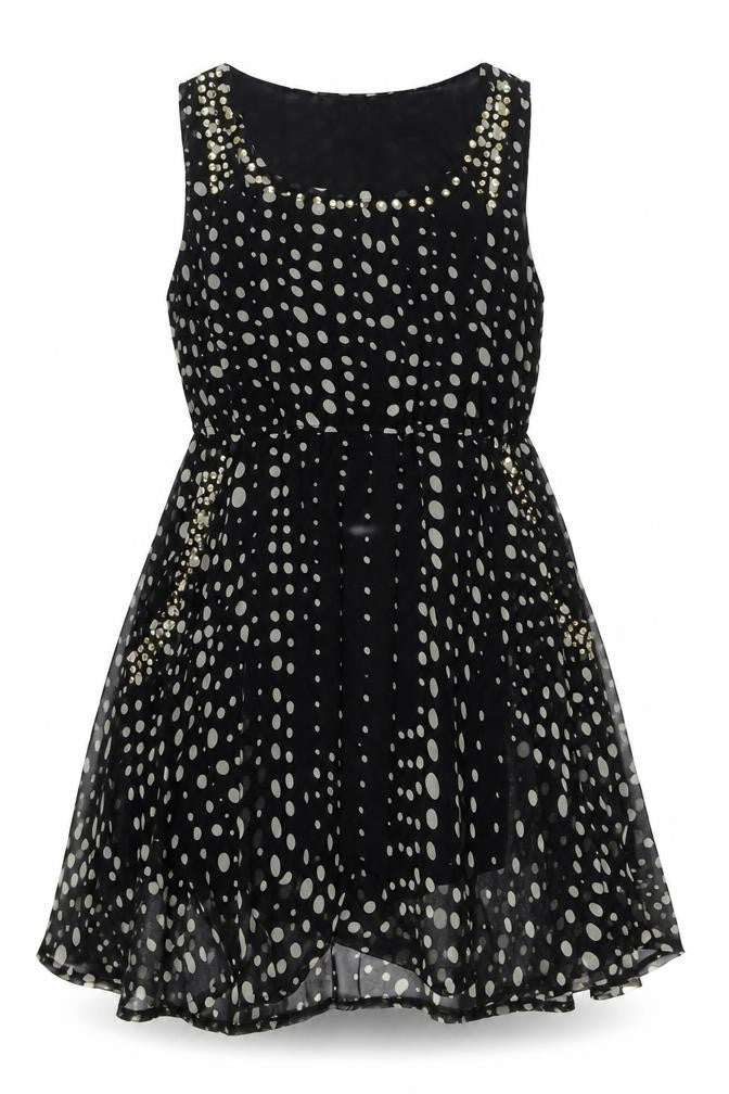 Izabel London Womens Black Polka Dot Polyester A-Line Size 14 Scoop Neck