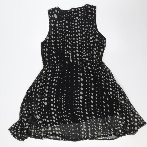 Izabel London Womens Black Polka Dot Polyester A-Line Size 14 Scoop Neck