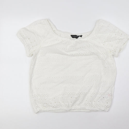 Dorothy Perkins Womens White Cotton Basic T-Shirt Size 10 Scoop Neck - Elasticated Waist