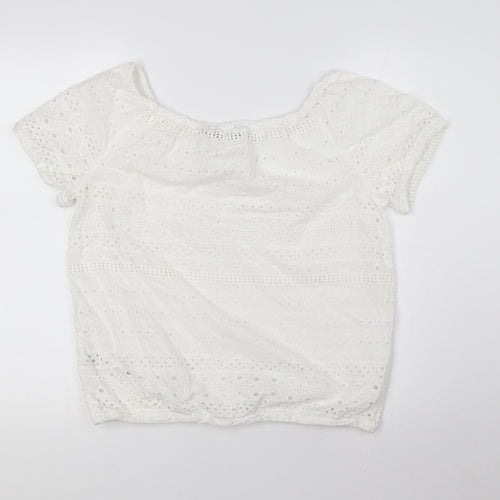 Dorothy Perkins Womens White Cotton Basic T-Shirt Size 10 Scoop Neck - Elasticated Waist