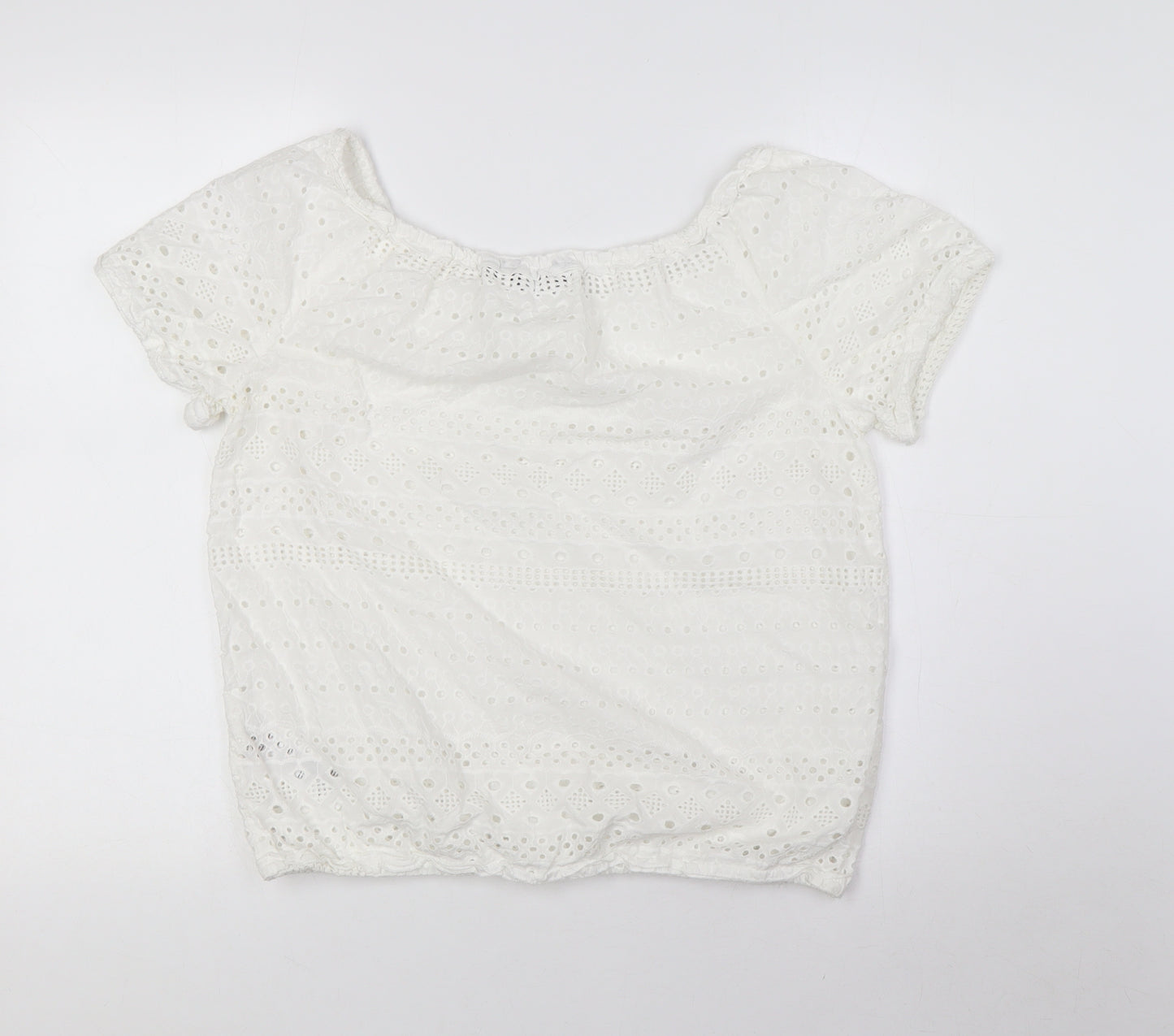 Dorothy Perkins Womens White Cotton Basic T-Shirt Size 10 Scoop Neck - Elasticated Waist