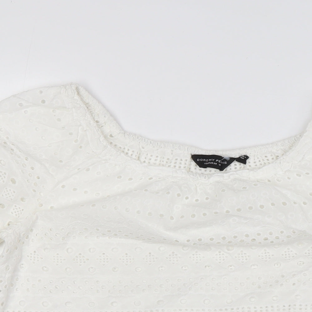 Dorothy Perkins Womens White Cotton Basic T-Shirt Size 10 Scoop Neck - Elasticated Waist