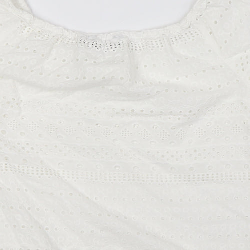 Dorothy Perkins Womens White Cotton Basic T-Shirt Size 10 Scoop Neck - Elasticated Waist