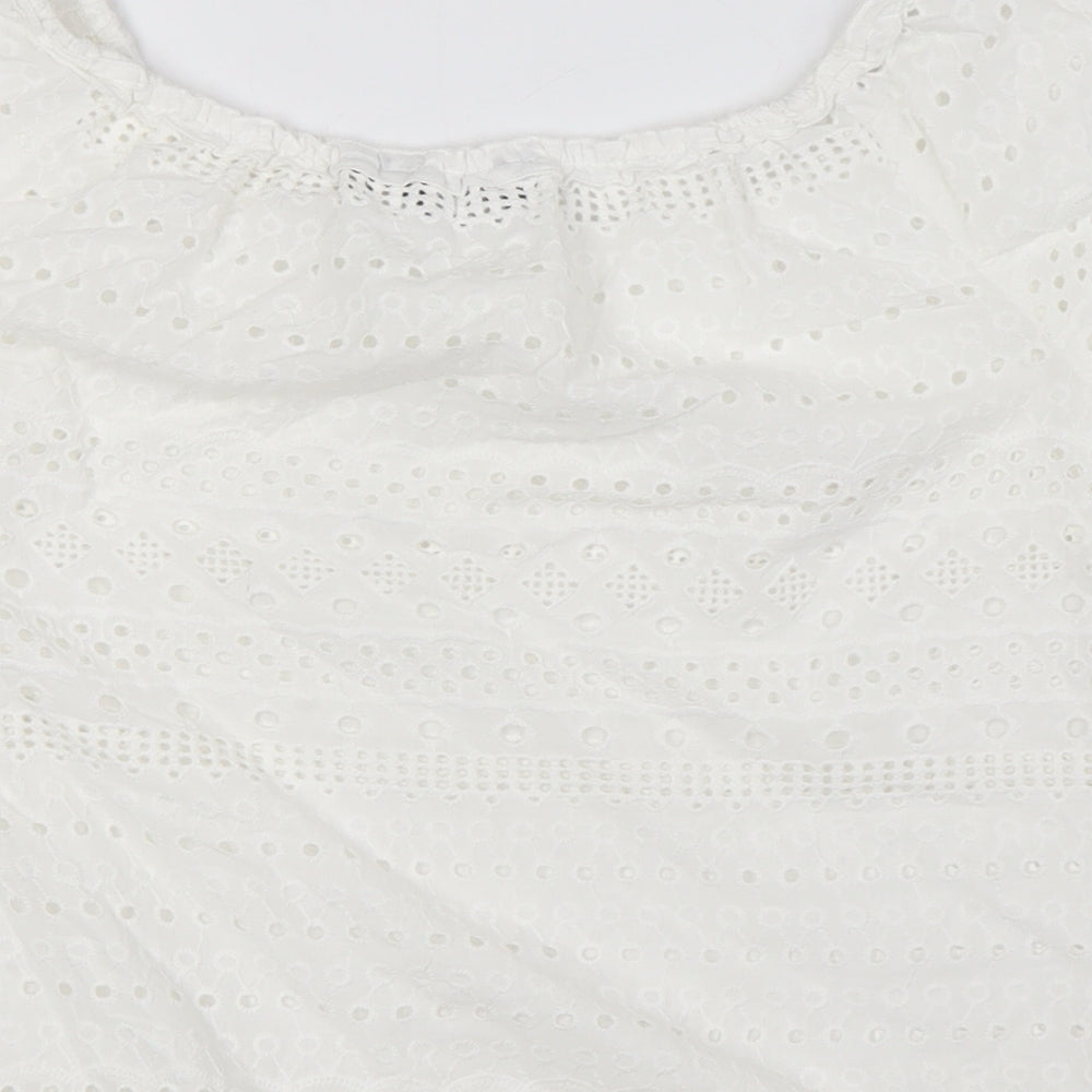 Dorothy Perkins Womens White Cotton Basic T-Shirt Size 10 Scoop Neck - Elasticated Waist