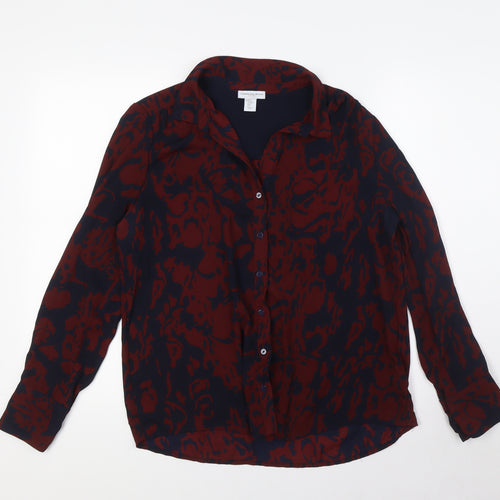 Caroline Belle Womens Blue Animal Print Polyester Basic Button-Up Size M Collared