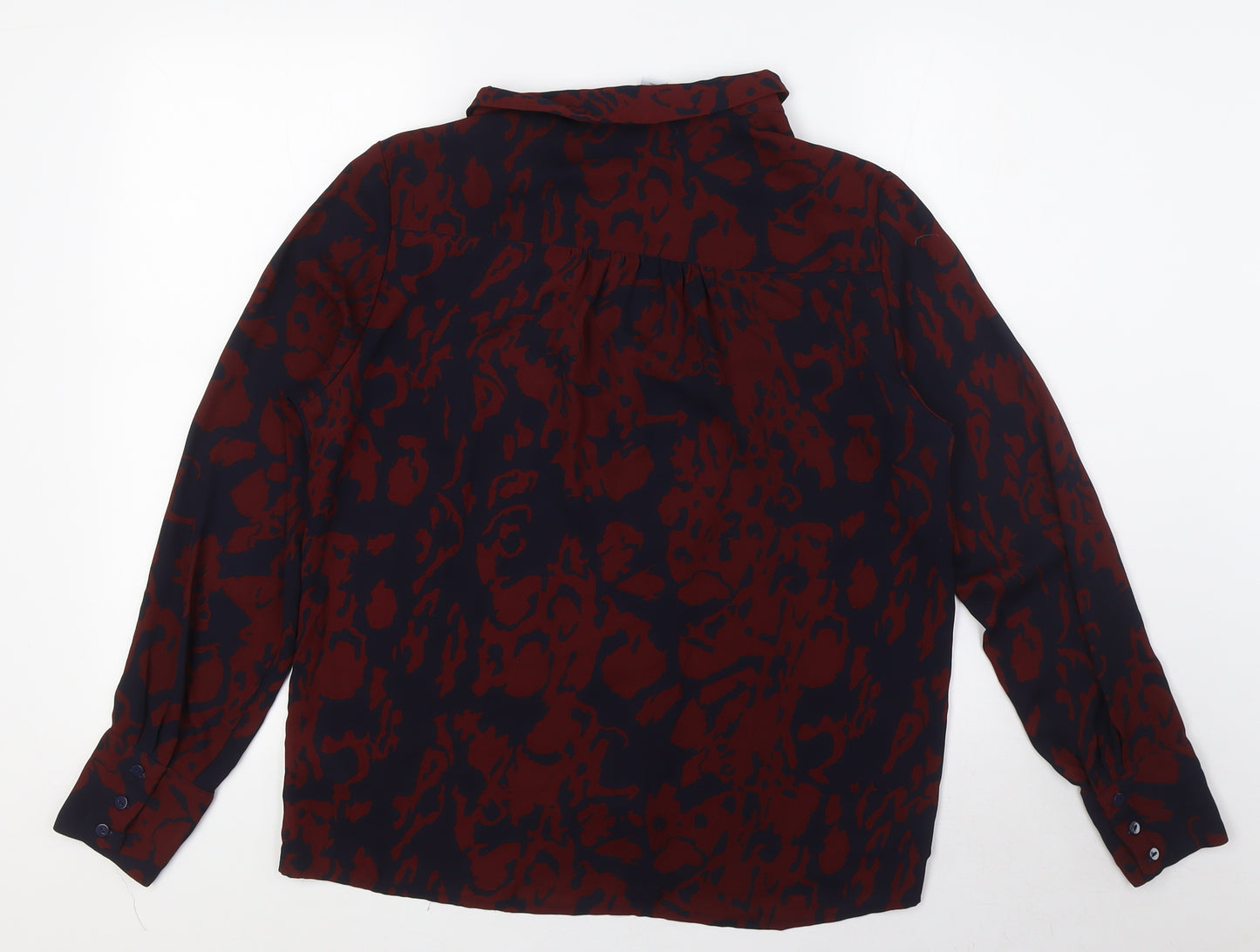 Caroline Belle Womens Blue Animal Print Polyester Basic Button-Up Size M Collared