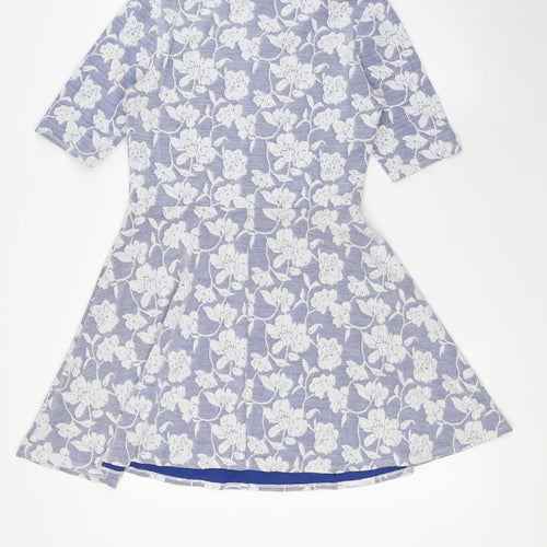 Topshop Womens Blue Floral Polyester A-Line Size 10 Scoop Neck