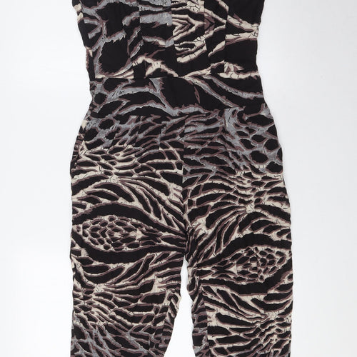 NEXT Womens Black Animal Print Viscose Jumpsuit One-Piece Size 8 L32 in Button - Elasticated Waist