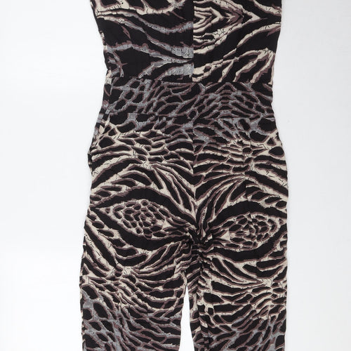 NEXT Womens Black Animal Print Viscose Jumpsuit One-Piece Size 8 L32 in Button - Elasticated Waist