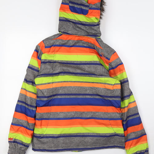Protest Boys Multicoloured Striped Ski Jacket Jacket Size XS Zip - Fue Fur Hood Trim